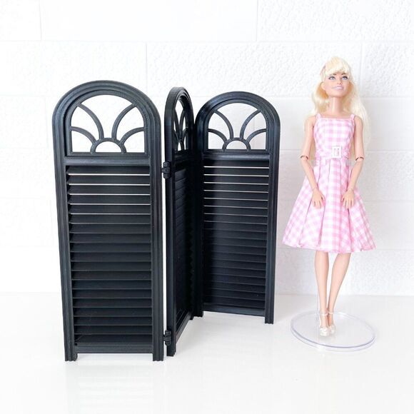 3-Panel Black Privacy Screen Dollhouse 1:6 Scale Furniture 12” Barbie Integrity - Picture 1 of 4
